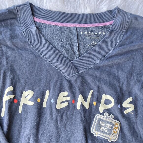 Friends Sweatshirt Sz M 8-10 V-Neck Long Sleeve Crop Pullover Blue TV Womens - Picture 3 of 9